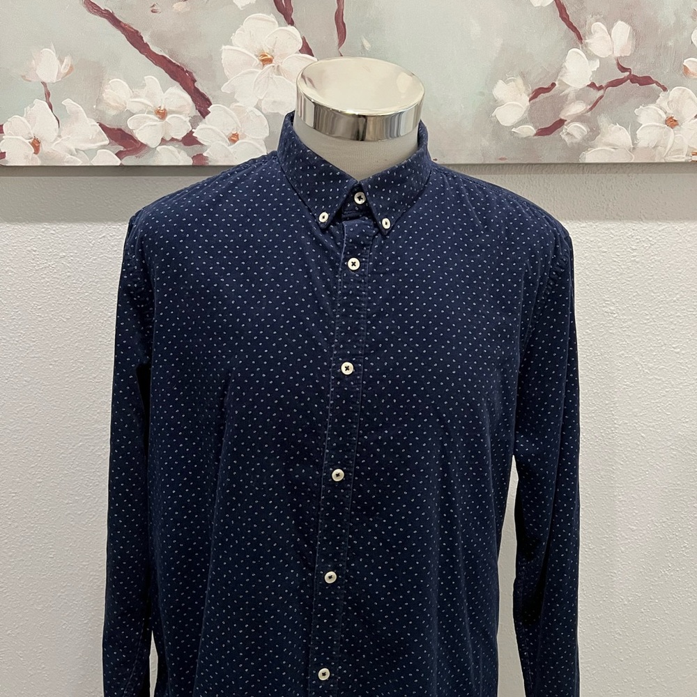 Zara Corduroy Button Shirt Mens Large Slim Fit Blue